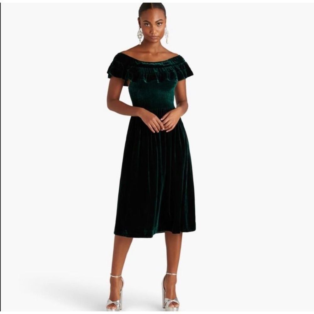 Hill House Dress Velvet Emerald Green Off Shoulder Akilah Midi Dress Size S